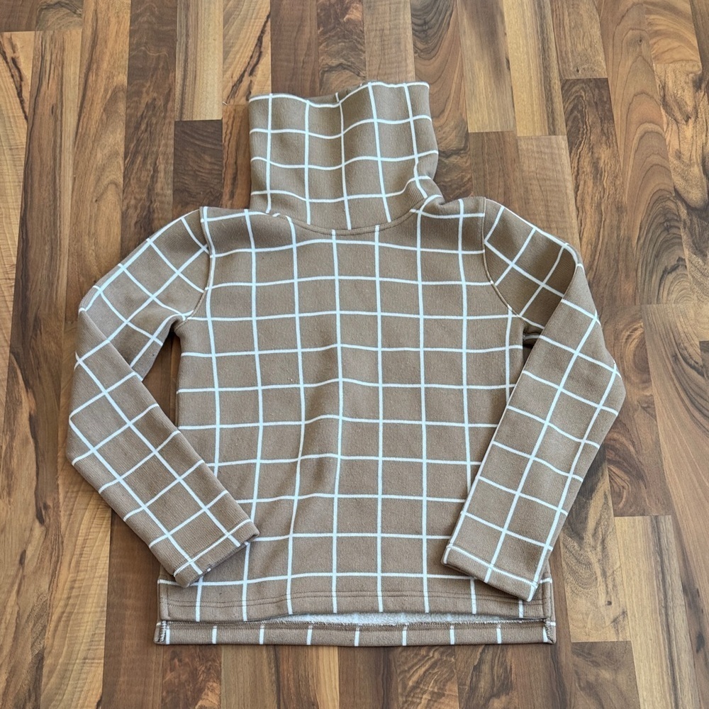 J. Crew Tan Turtleneck Sweater with White Grid